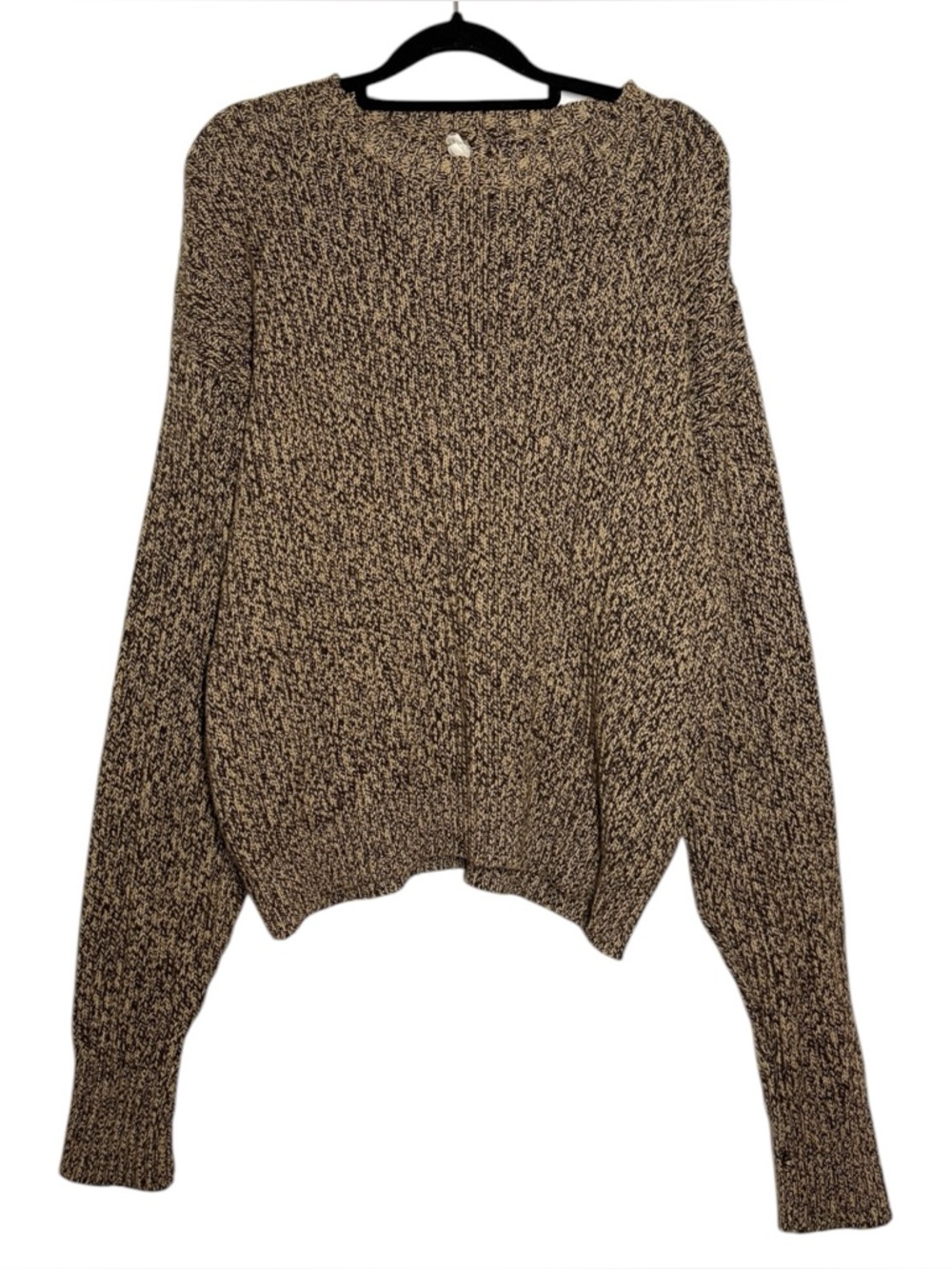 J. Crew Brown Tan Marled Neutral Cotton Knit Sweater - Large